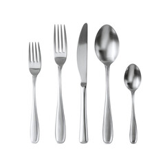 Silver cutlery set mockup, isolated on transparent background