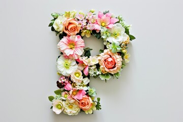 The letter P is adorned with colorful flowers, creating a delightful floral typography arrangement that is perfect for decorative uses and personalized stationery