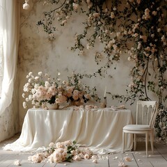 Background wedding with flowers generative Ai