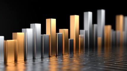 Obraz premium Earnings graph, polished 3D bars with soft reflections, 3D illustration. 