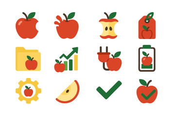 Icon folder juicy tag chart gear fruit icons juice apple vector seed
