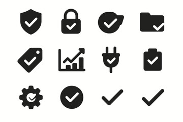 Validation approval flat padlock gear tag folder icons icon battery mark vector