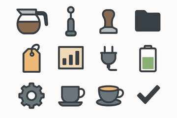 Fototapeta premium Vector gear icon pot frother coffee icons barista milk cup tools tag