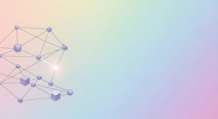 Abstract communication network shows interconnected nodes on soft gradient. Digital grid illustrates complex communication network principles for data exchange. Ideal for technology presentations,