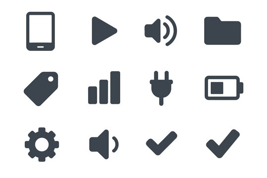 Icon gear tag checkmark folder speaker suite battery chart phone vector smartphone