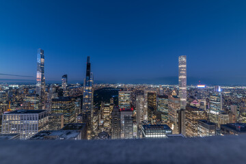 Manhattan skyline seen from above at night