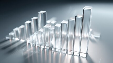 Obraz premium Economic rise graph, smooth glass bars with subtle reflections, 3D illustration.