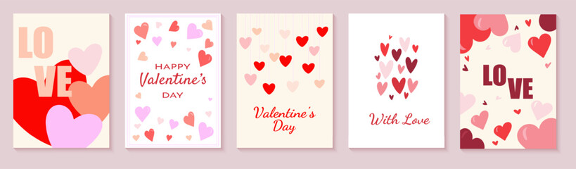 Beautiful Valentine's Day cards. Trendy minimalist vector posters with romantic designs, beautiful hearts for Valentine's Day parties, banners, postcards, advertising, branding, covers, and sales.