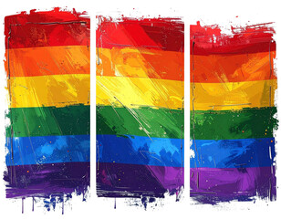  Grunge-Texture Rainbow Pride Flag Poster Collection With Distressed Brush Strokes, Isolated