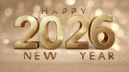 Happy New Year 2026 3D embossed gold numbers on transparent background
