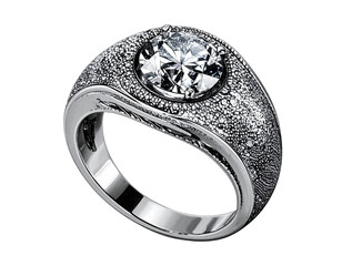  Pointillism-Style Engagement Ring With Floating Gem Highlight, Artistic Angled Perspective, Isolated