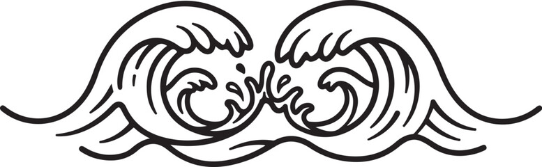 Obraz premium Stylized black and white wave illustration with transparent background