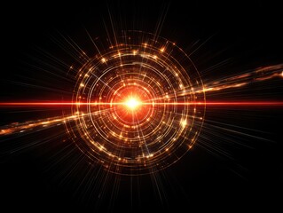 Abstract fiery rings radiate outward from a central bright light source against a dark backdrop