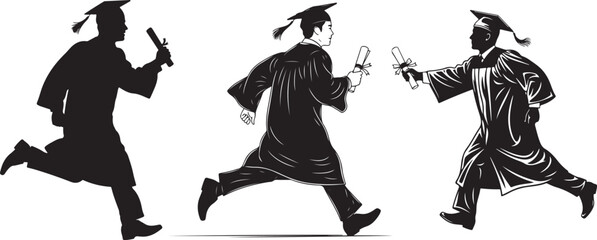 Silhouettes of graduating students celebrating their achievement with joyful movement and excitement