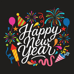Happy New Year Celebration with Festive Elements
