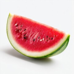 Slice of watermelon with dark seeds, isolated on white background in bright, clean lighting