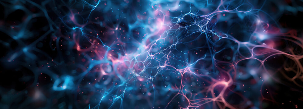 Nebulous Neural Nexus: A captivating visualization of interconnected networks, showcasing a symphony of intricate patterns in a palette of blues, pinks, and oranges.
