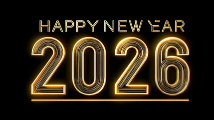 Happy New Year 2026 3D embossed gold numbers on transparent background