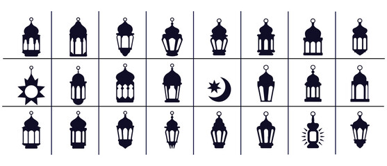 Set of islamic ramadan lanterns and moon star silhouette icons vector illustration for eid al fitr © VANU