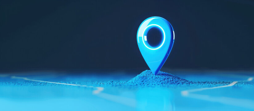 Navigational Beacon: A digital location pin glows with futuristic brilliance, signifying seamless navigation and modern exploration.
