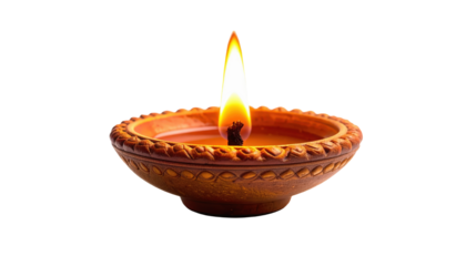 Diwali Clay Oil Lamp With Flame Isolated On Black Background For Indian Hindu Festival Of Lights And Spiritual Celebrations