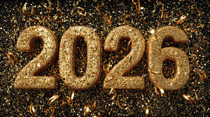 Happy New Year 2026 3D embossed gold numbers on transparent background