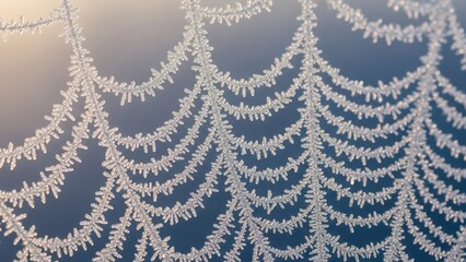 Close-up of a Frost-Covered Spiderweb in the Morning Light.