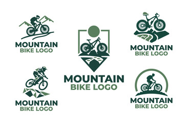 Fototapeta premium 5 Mountain Bike Logo Set Trail Cycling Outdoor Emblem Collection