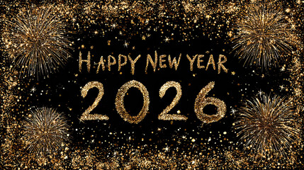 Happy New Year 2026 3D embossed gold numbers on transparent background