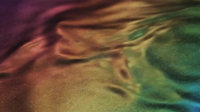 Mesmerizing holographic gradient flowing and shifting across a seamless liquid surface loop, displaying vibrant prismatic colors backdrop, holographic gradient, refraction