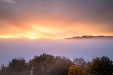 Fototapeta premium Morning dawn sky with cloud inversion