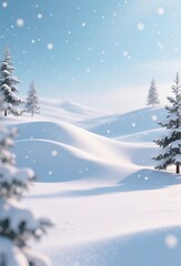 Obraz premium Snowy winter landscape with pine trees and falling snowflakes