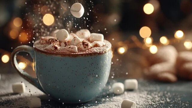 Cocoa bliss Marshmallows dance in winter warmth