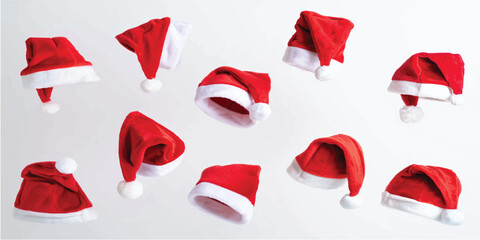 A Christmas holiday decoration of Santa Claus face and hat with a red background and heart symbol of love