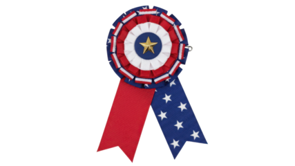 Patriotic Red White and Blue Rosette Ribbon with Gold Star Isolated Vector