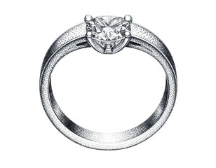 Pointillism Diamond Engagement Ring in Classic Front View, Minimalist Circular Design, Isolated on Transparent Background
