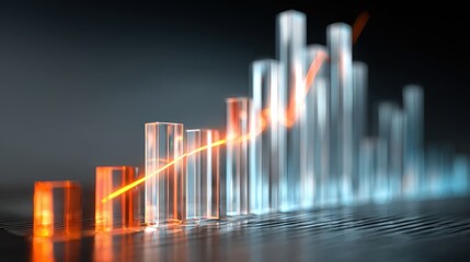 Fototapeta premium Market momentum graph, translucent bars rising with soft glow, 3D illustration.
