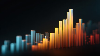 Fototapeta premium Market momentum graph, translucent bars rising with soft glow, 3D illustration.