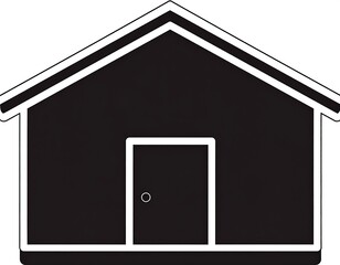 Simple monochrome illustration featuring a house outline with a door, roof and white border