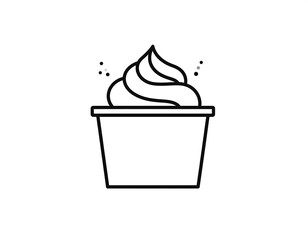 Simple monochrome line art of an ice cream cup with swirls of soft serve on top