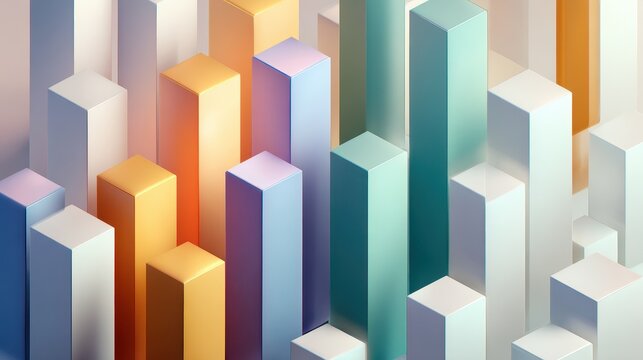 Market performance bars, bold 3D columns with clean shadows, 3D illustration. 