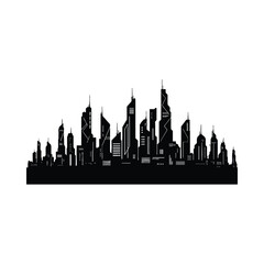 Obraz premium Black Silhouette of a Futuristic City Skyline with Tall Skyscrapers on a White Background