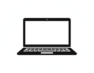 Simple black and white illustration of an open laptop computer on a plain white background