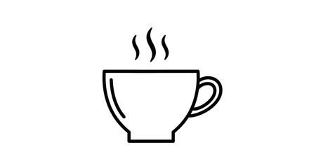 Simple, stylized black and white illustration of a steaming cup with a handle