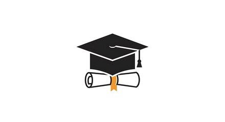 Simple black icon depicts mortarboard cap and rolled diploma, symbolizing graduation and education
