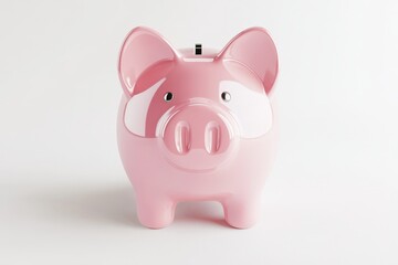 Glossy pink piggy bank on white isolated background for savings and finance