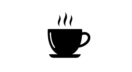 Obraz premium Simple black silhouette of a coffee cup with rising steam, on a small saucer, white background