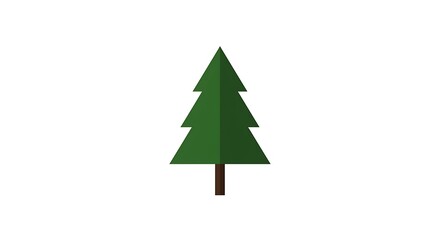 Simple, stylized illustration of a green pine tree on a white background. Isolated