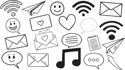 Communication and mail icon set vector design
