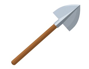 Simple, vector illustration of a small spade with a wooden handle and gray metal blade